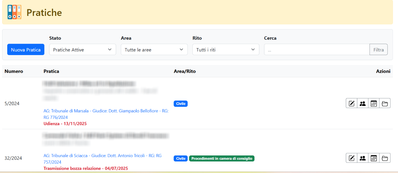 Screenshot Gestione Pratiche