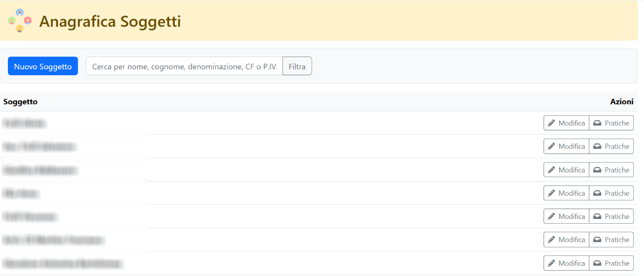 Screenshot Gestione Soggetti